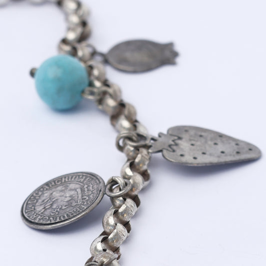 Vintage Silver Charm Necklace with Turquoise Accents