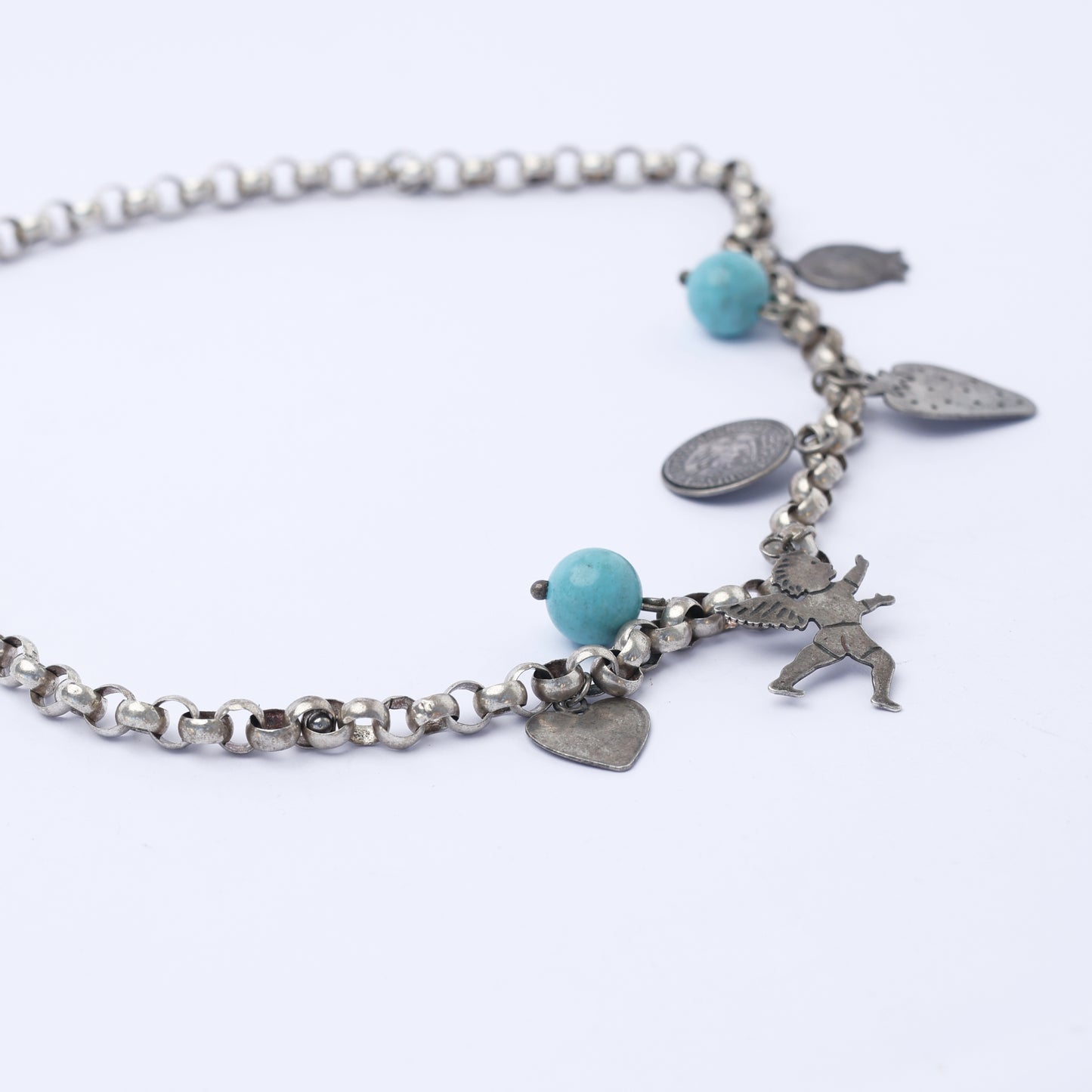 Vintage Silver Charm Necklace with Turquoise Accents