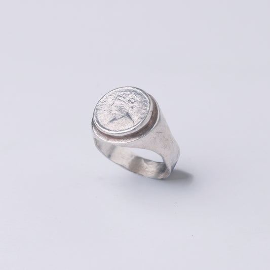 Vintage Sterling Silver Signet Ring with Female Portrait Relief