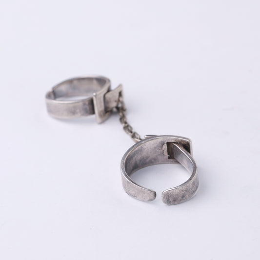 Vintage Modernist Double Sterling Silver Chain Ring