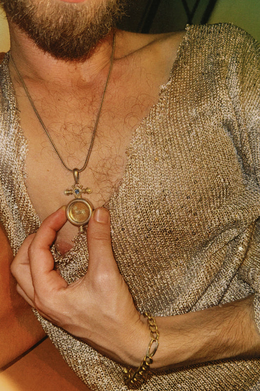 Sterling Silver Equestrian Medallion Necklace with Blue Gemstone & Pearls