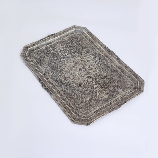Handcrafted Persian Silver Tray – Signed with Hebrew Inscription
