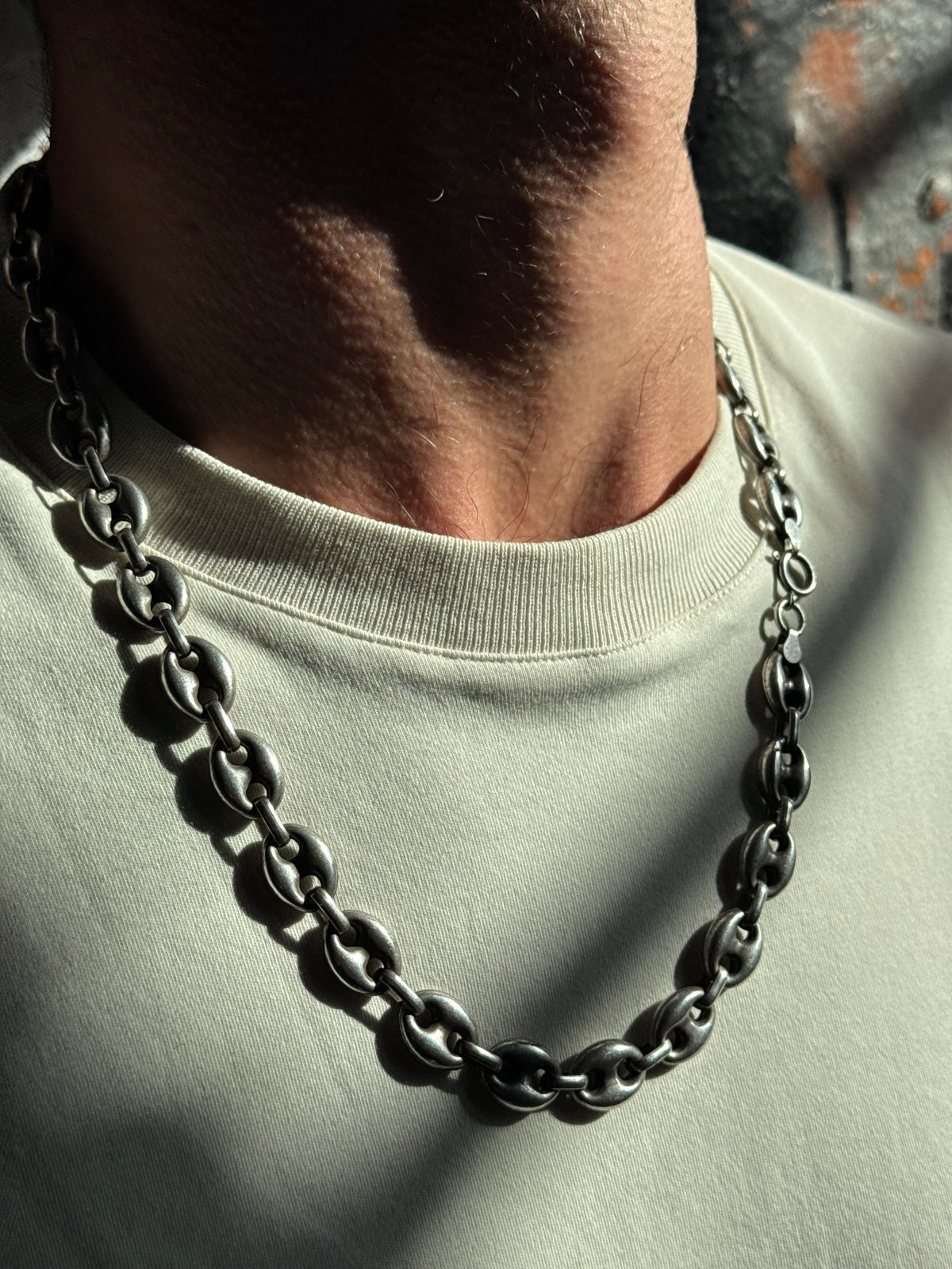 Vintage Puffed Mariner Link Silver Necklace