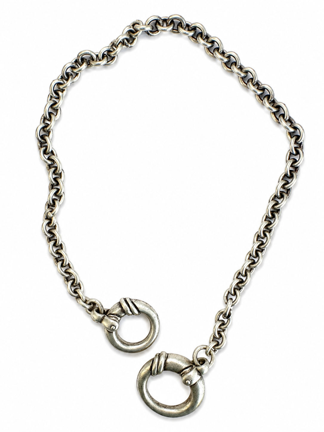 unisex Vintage Sculptural Silver Chain Necklace – Convertible Two-Way Statement Design
