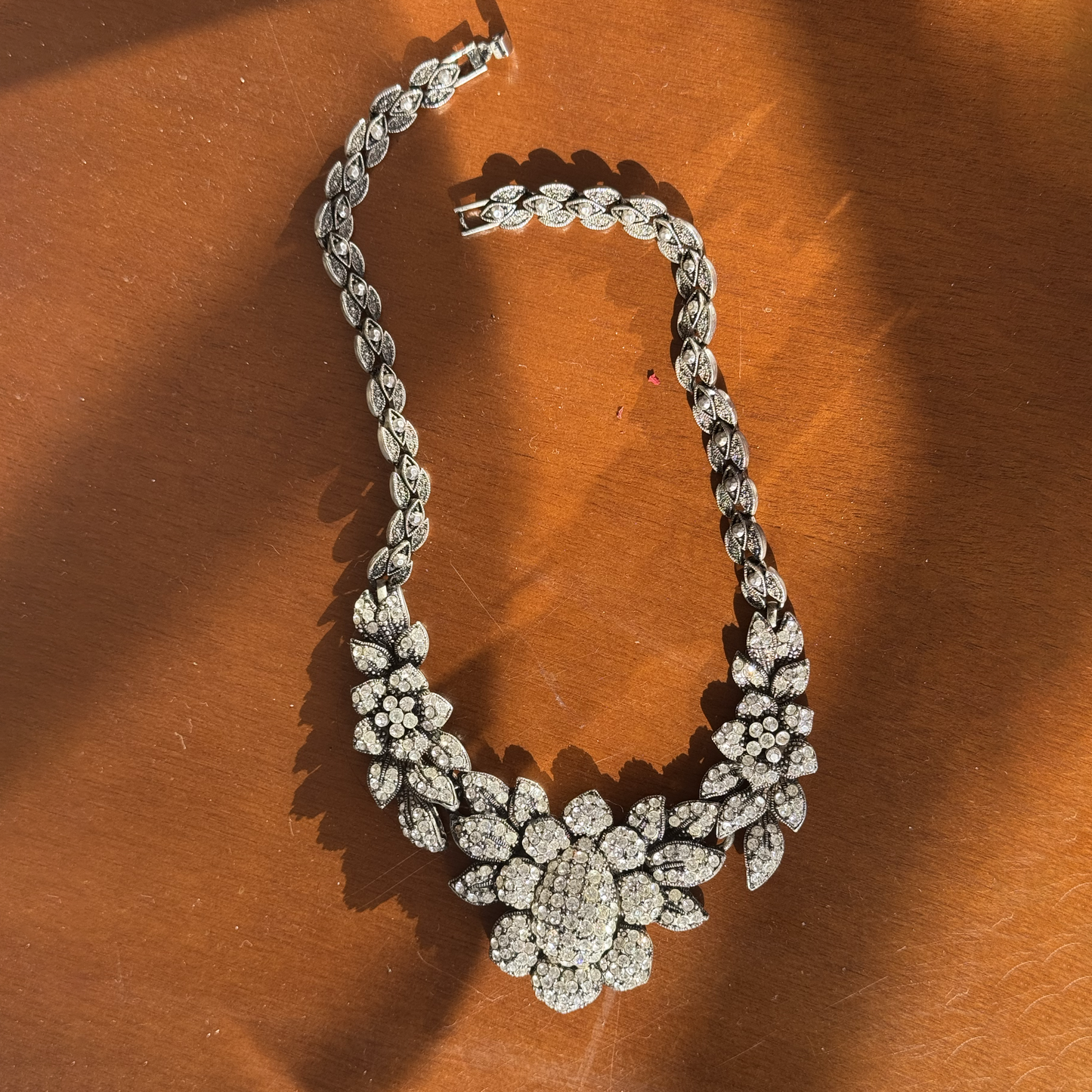 Vintage Floral Zircon Statement Necklace