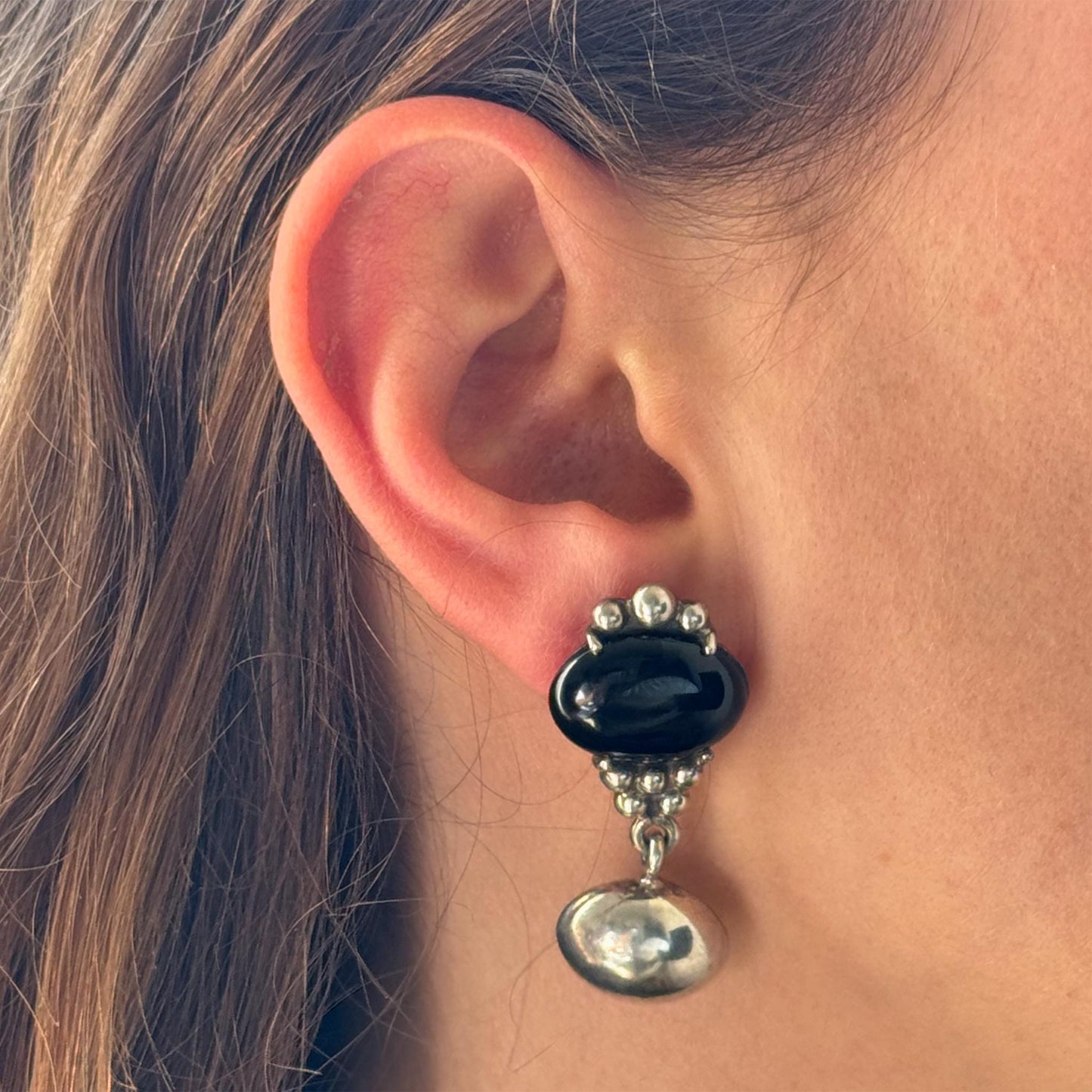 one of a kind sterling silver earrings with onyx stones