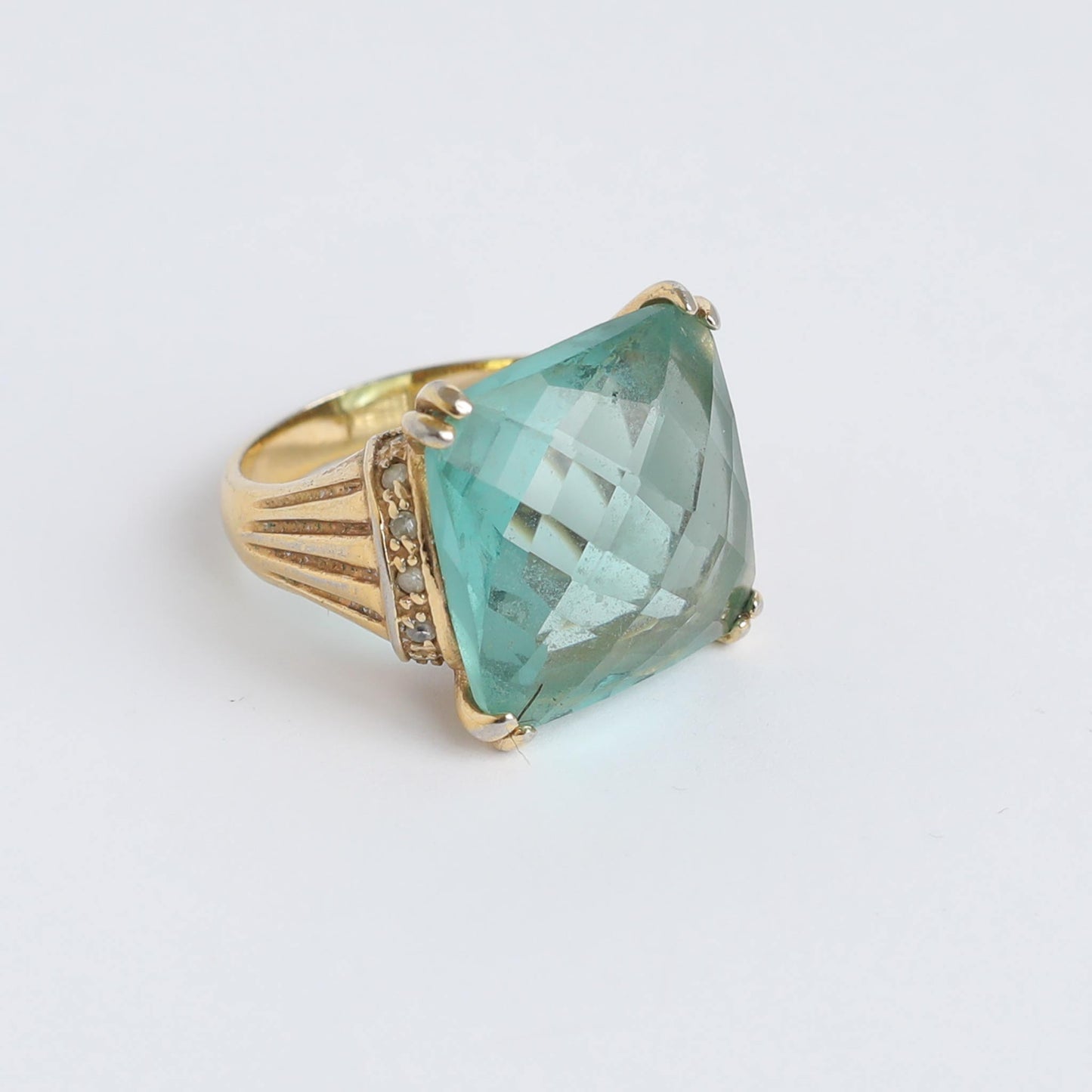 Vintage Gold Plated Silver Ring With Aquamarine Stone