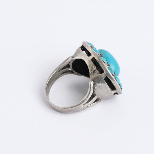 one of a kind vintage silver ring with turquoise stones