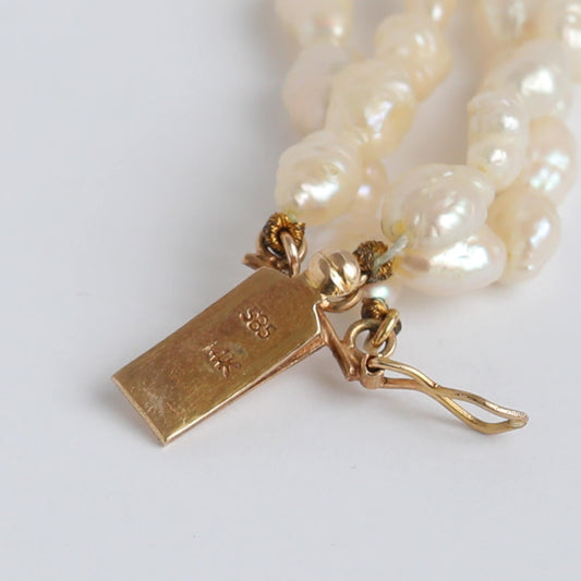 Vintage Quadruple-Strand Rice Pearl Necklace-with pure 14-carat gold