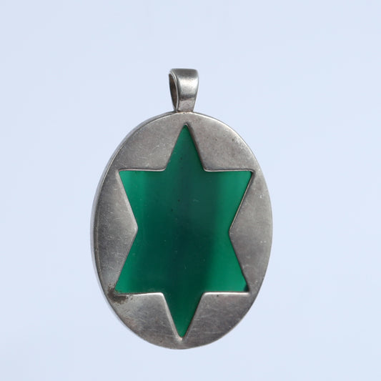 Green Agate and Silver Pendant