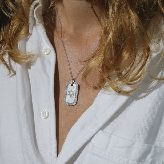 Sterling Silver Star of David dog tag Necklace