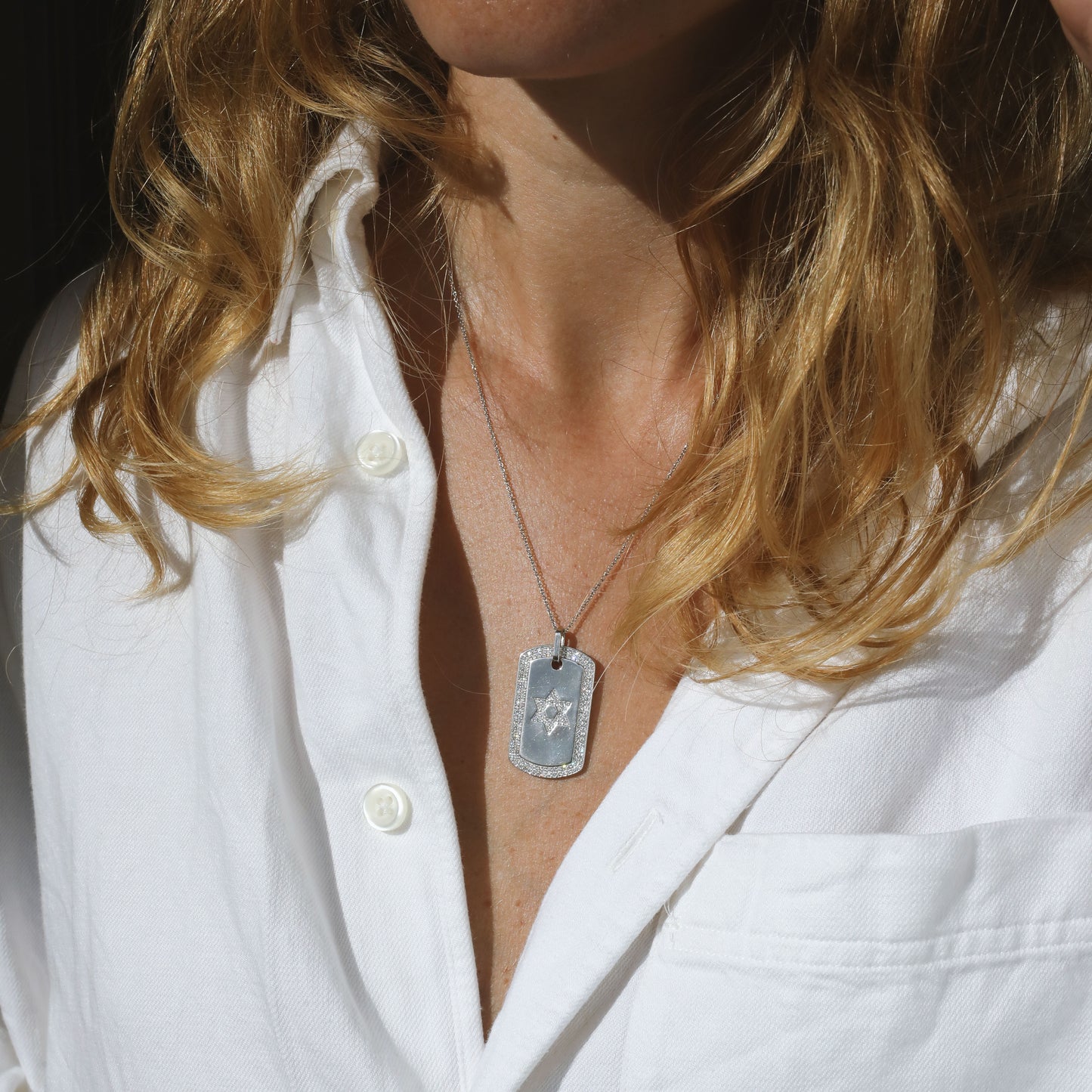 Sterling Silver Star of David dog tag Necklace