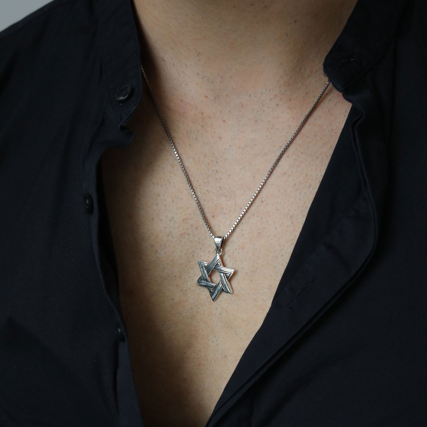 Sterling Silver Jewish Star of David Men's Pendant Necklace