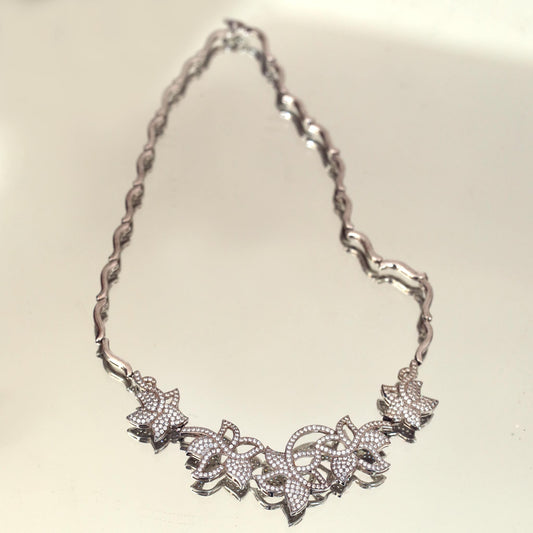 Modern Silver Floral Necklace With Micro-Sting Zircons