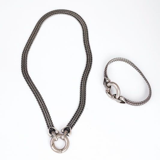 Versatile 1980s Silver Jewelry: Transformable Bracelet and Necklace Set