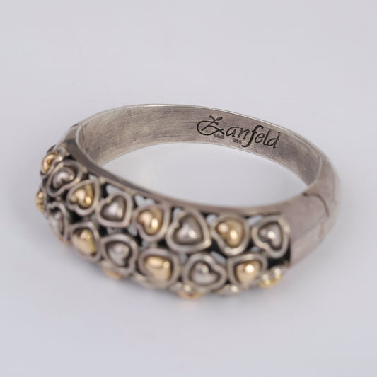 Vintage Zanfeld Sterling Silver and 14K Gold Heart Bracelet