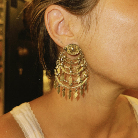 One-of-a-Kind Antique Yemeni Gold-Plated Silver Filigree Clip-On Earrings