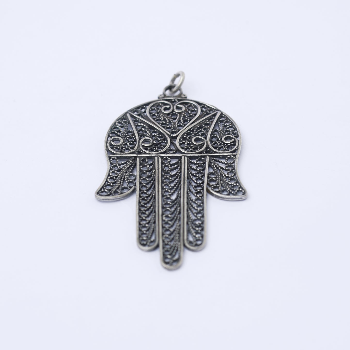 Vintage Israeli Sterling Silver Filigree Hamsa Pendant