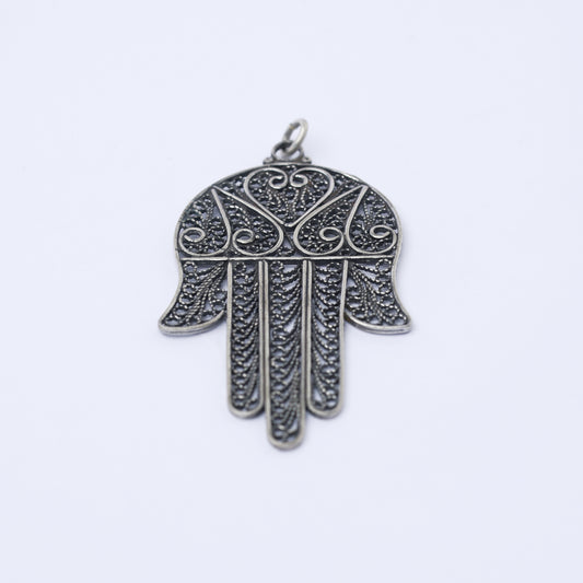 Vintage Israeli Sterling Silver Filigree Hamsa Pendant