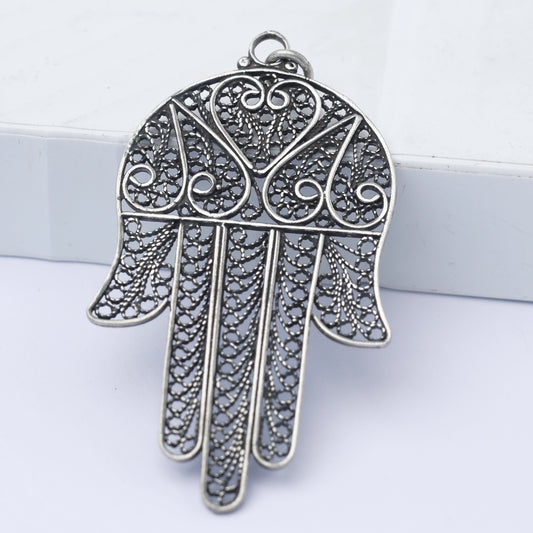 Vintage Israeli Sterling Silver Filigree Hamsa Pendant