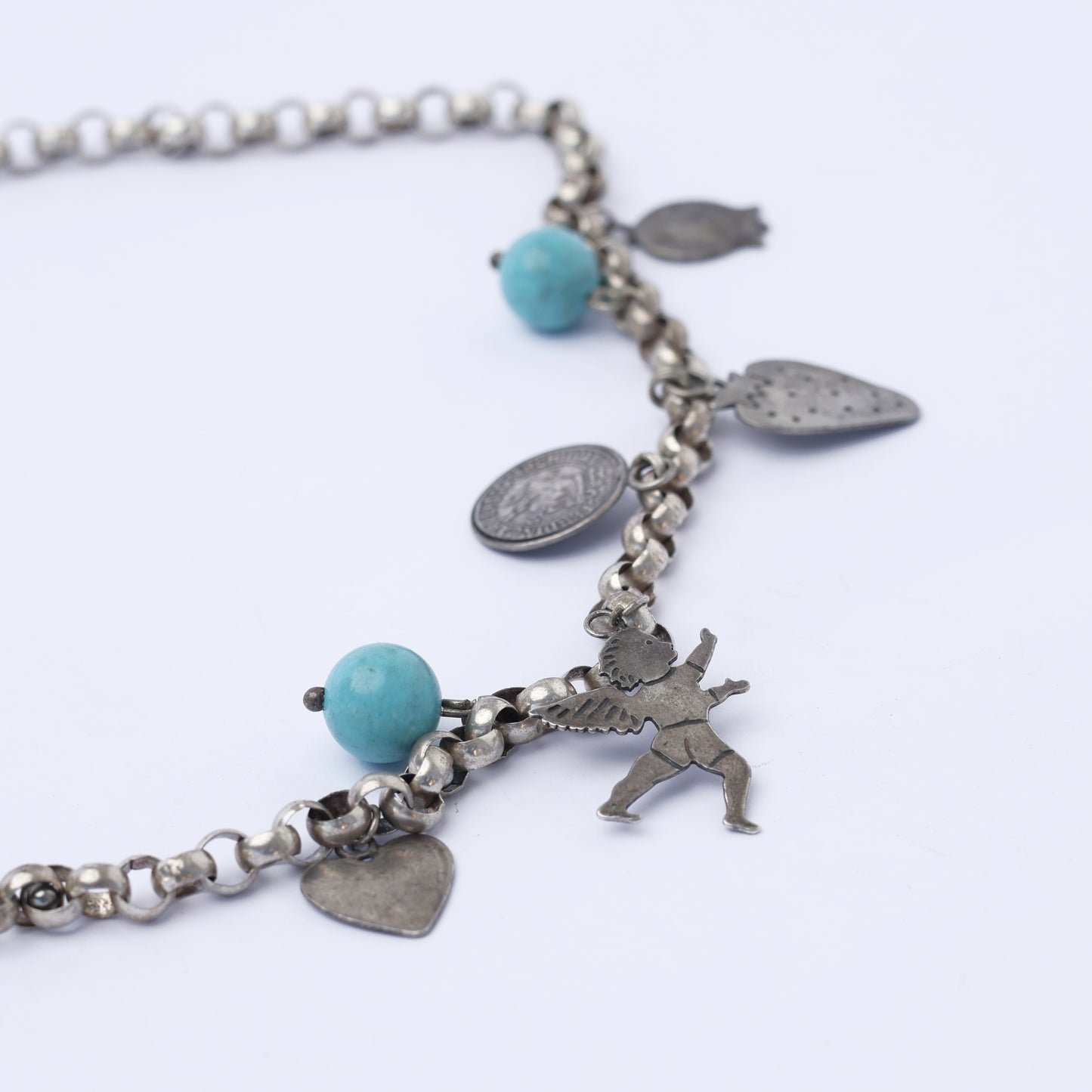 Vintage Silver Charm Necklace with Turquoise Accents