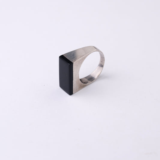 Modernist Sterling Silver Ring with Black Onyx