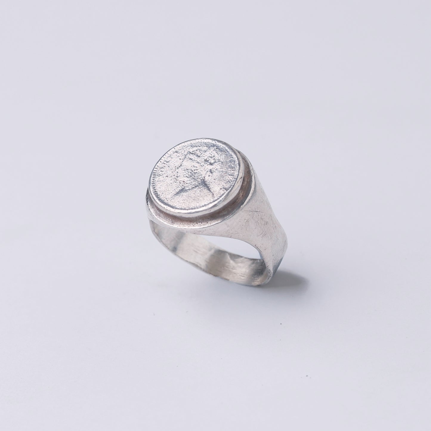 Vintage Sterling Silver Signet Ring with Female Portrait Relief