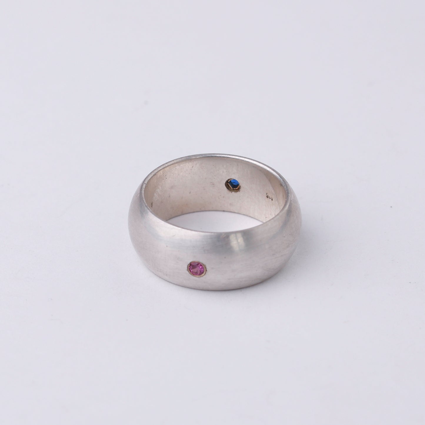 Vintage Modernist Sterling Silver Ring with Blue & Red Stone Accents