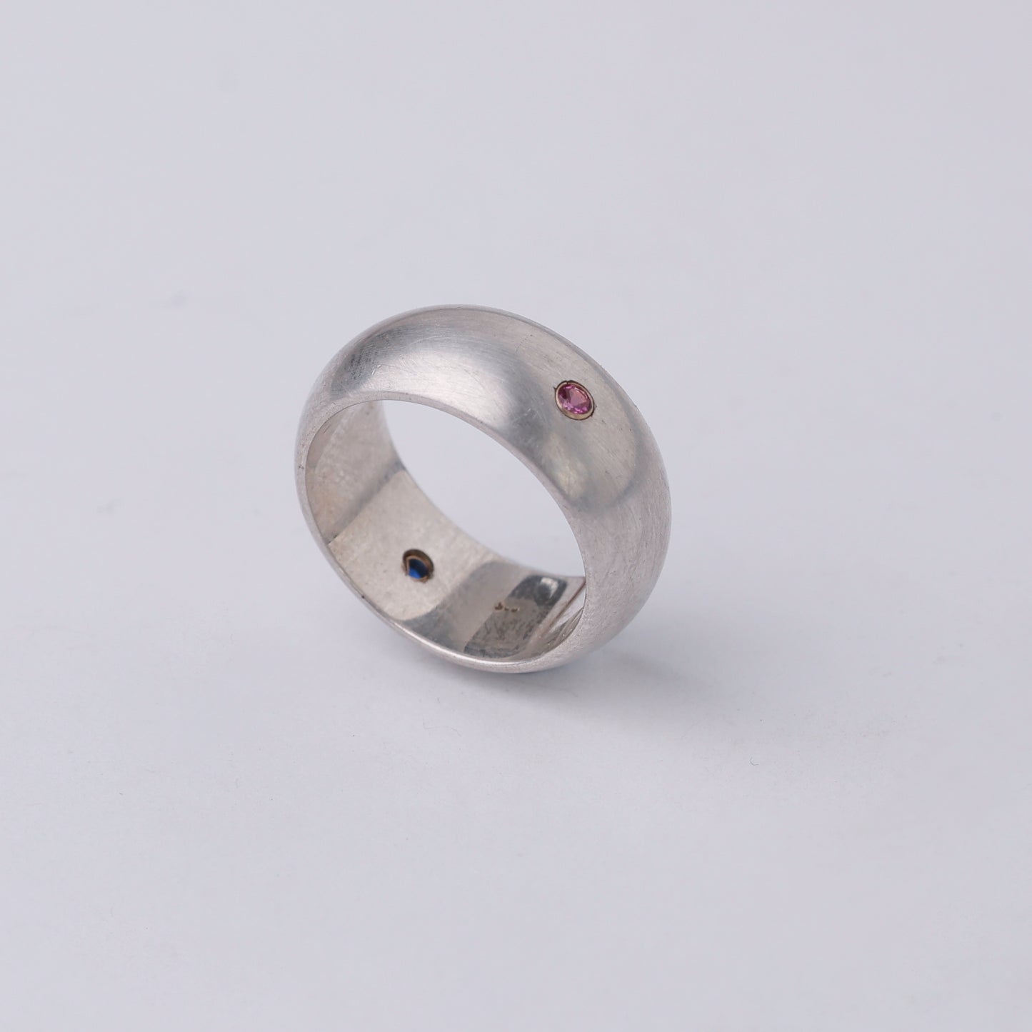 Vintage Modernist Sterling Silver Ring with Blue & Red Stone Accents