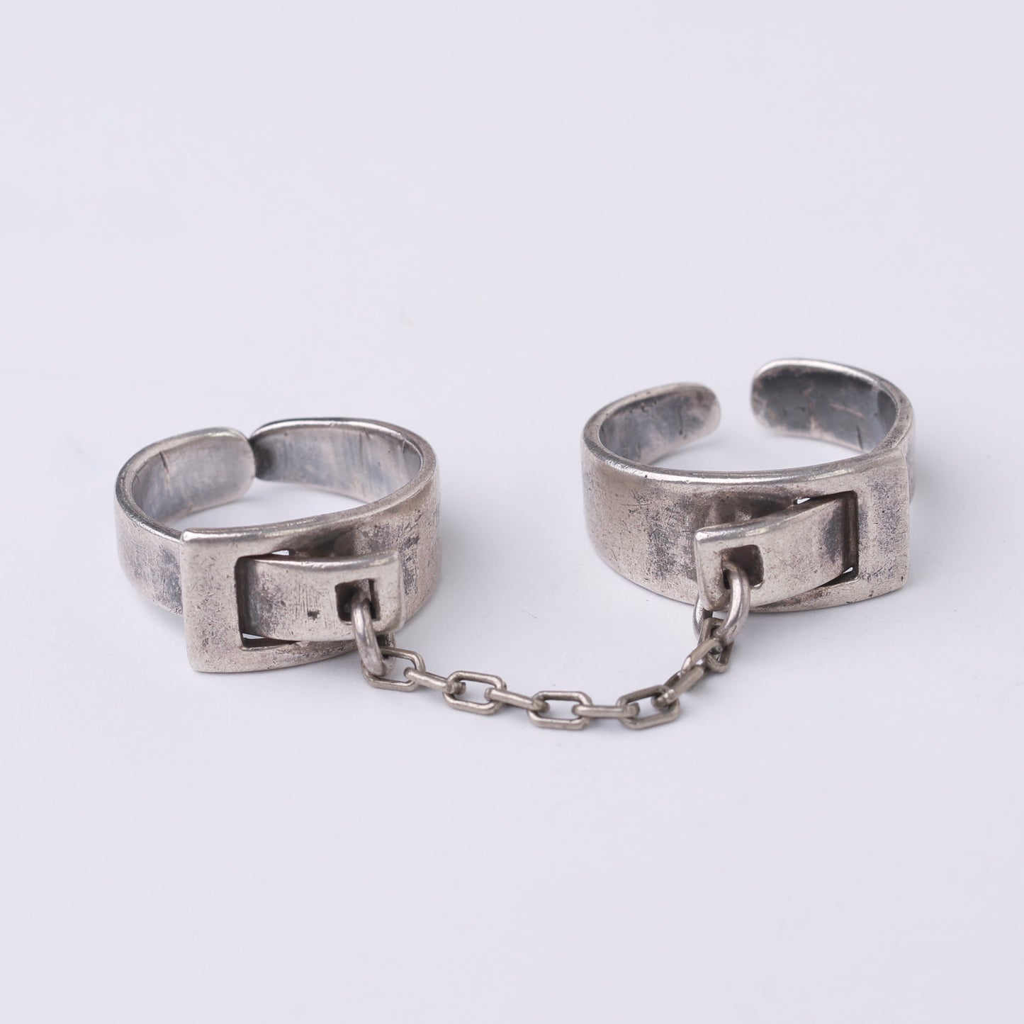 Vintage Modernist Double Sterling Silver Chain Ring