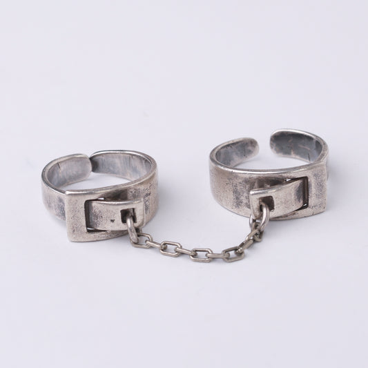 Vintage Modernist Double Sterling Silver Chain Ring