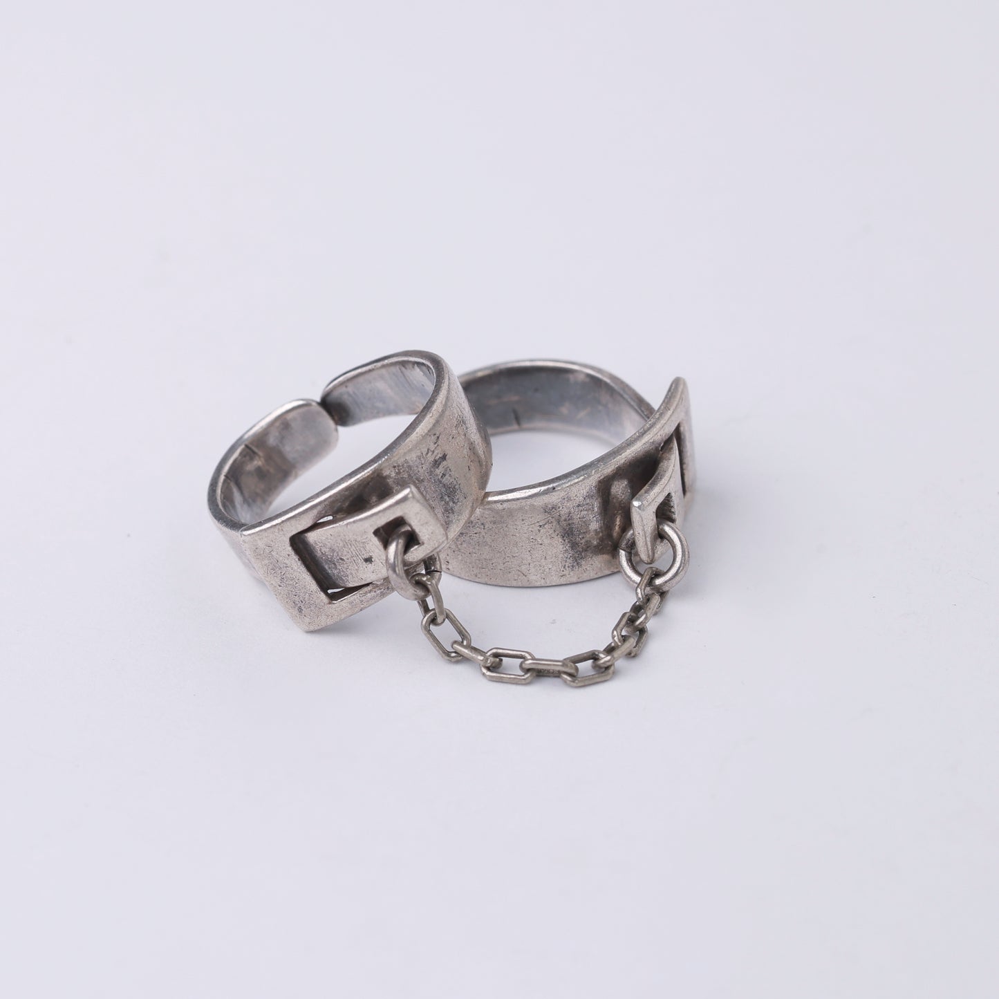 Vintage Modernist Double Sterling Silver Chain Ring