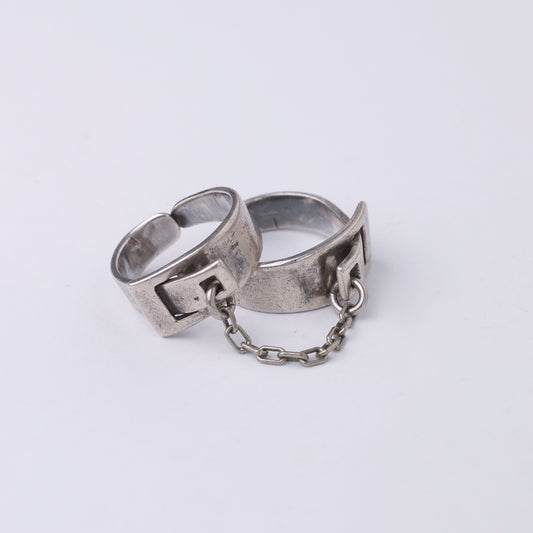 Vintage Modernist Double Sterling Silver Chain Ring