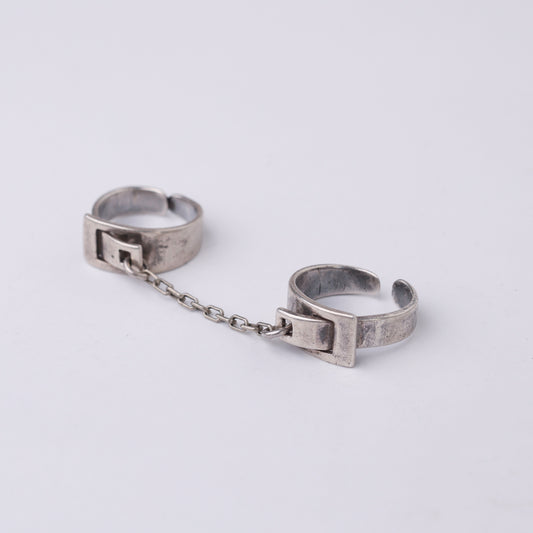 Vintage Modernist Double Sterling Silver Chain Ring