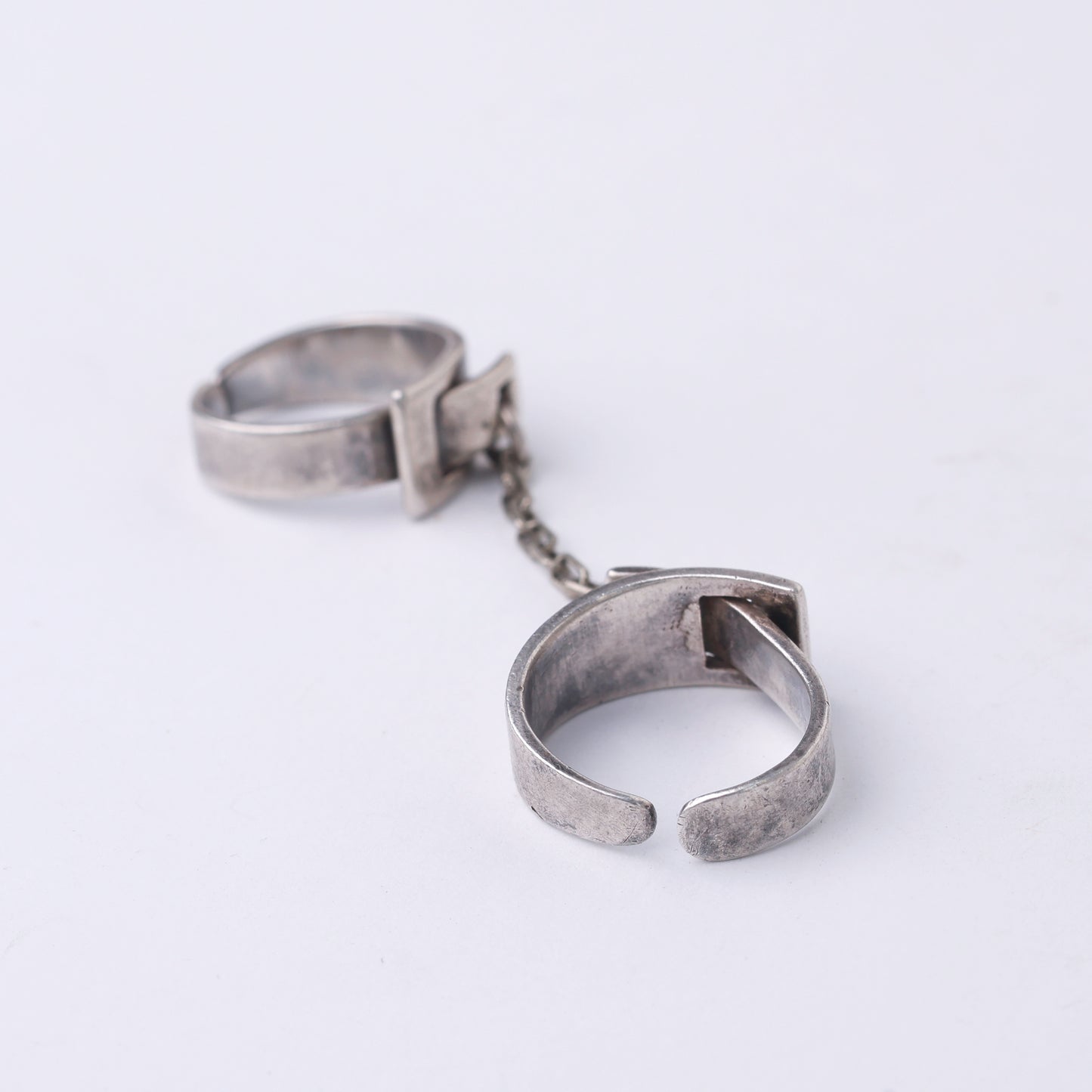 Vintage Modernist Double Sterling Silver Chain Ring
