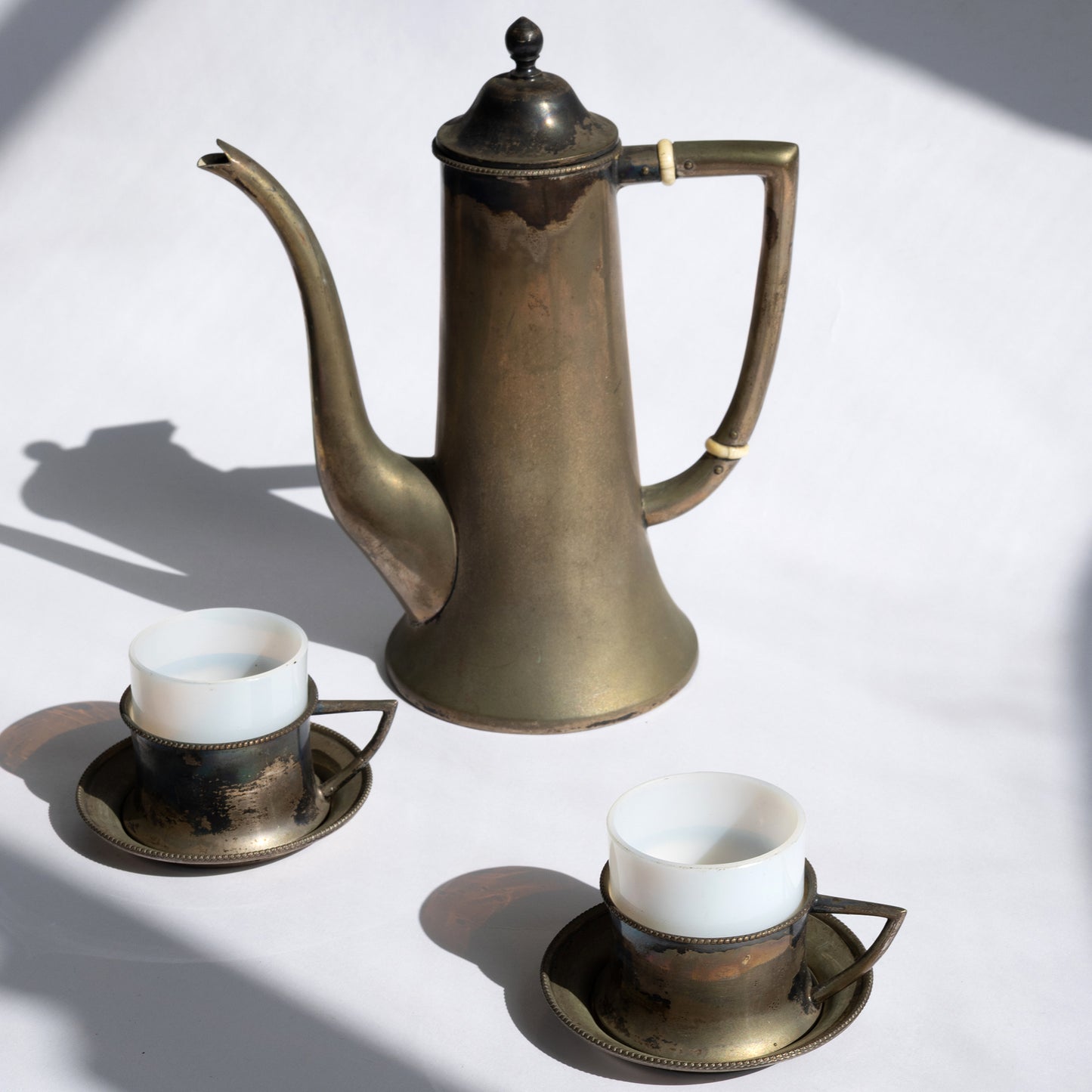 Vintage Silver Tea Set with Glass Inserts – Mid-Century Elegance | One of a Kind