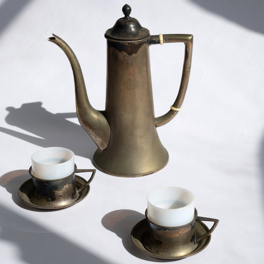 Vintage Silver Tea Set with Glass Inserts – Mid-Century Elegance | One of a Kind