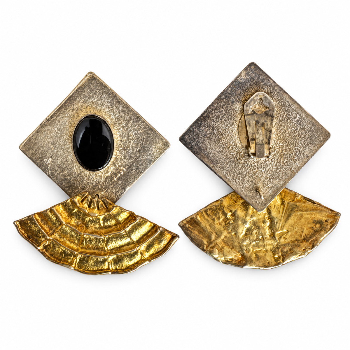 Sculptural Clip-On Earrings by Avi Soffer | Sterling Silver & Black Onyx