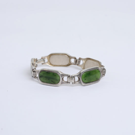 Imperial Green Jade Silver Bracelet