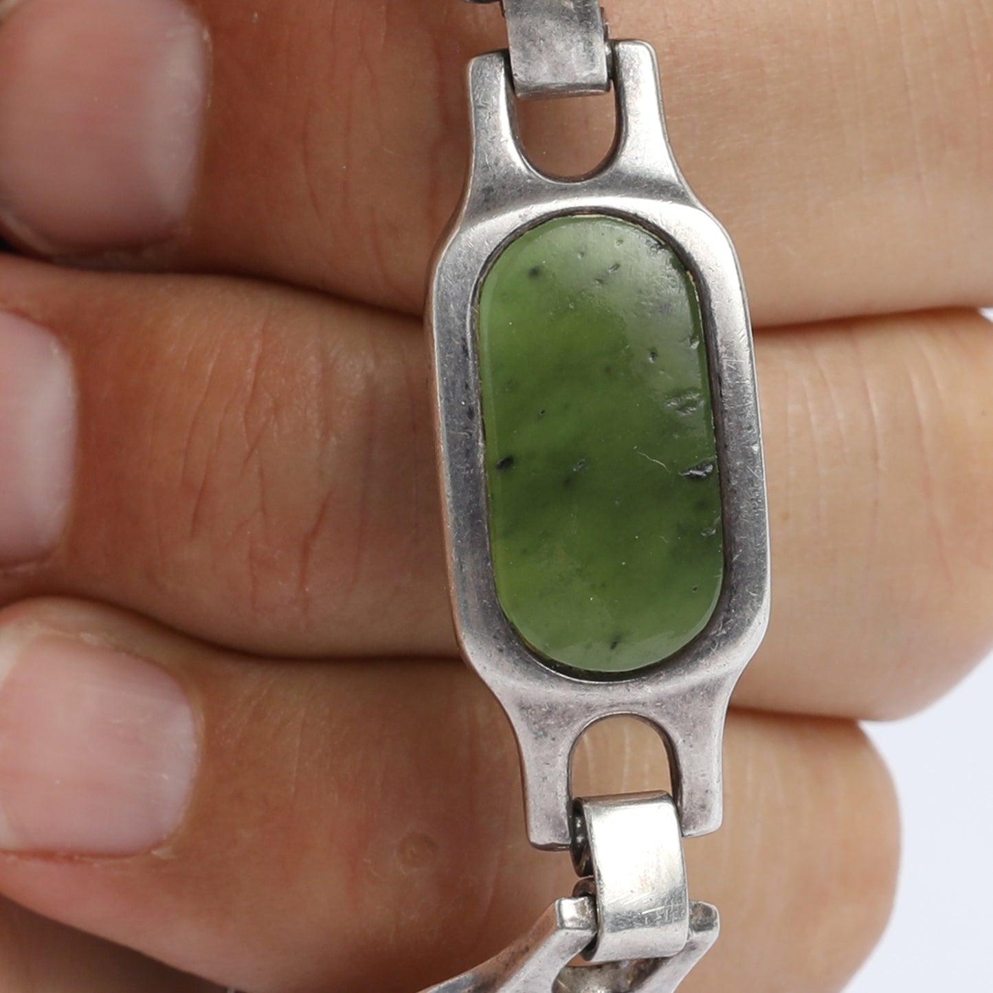 Imperial Green Jade Silver Bracelet