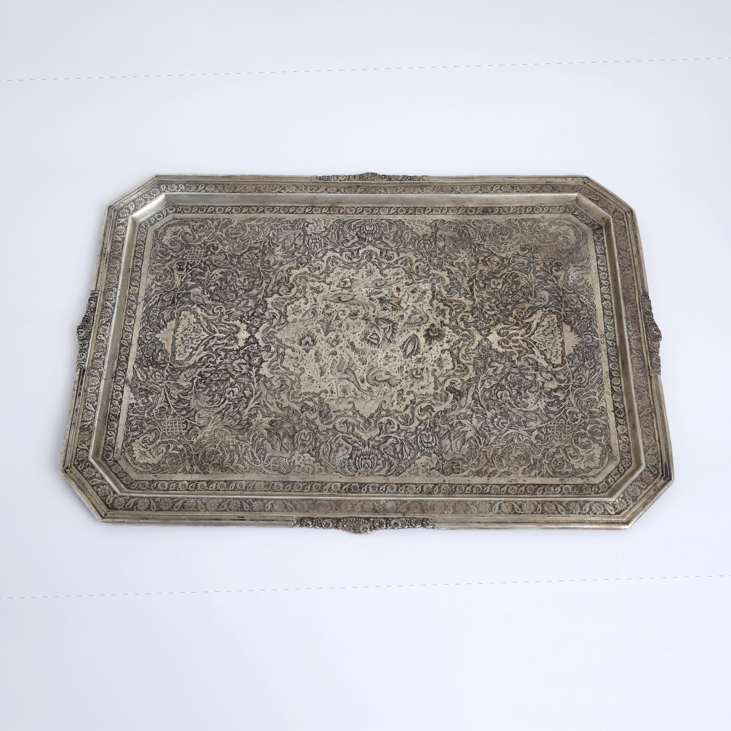Handcrafted Persian Silver Tray – Signed with Hebrew Inscription