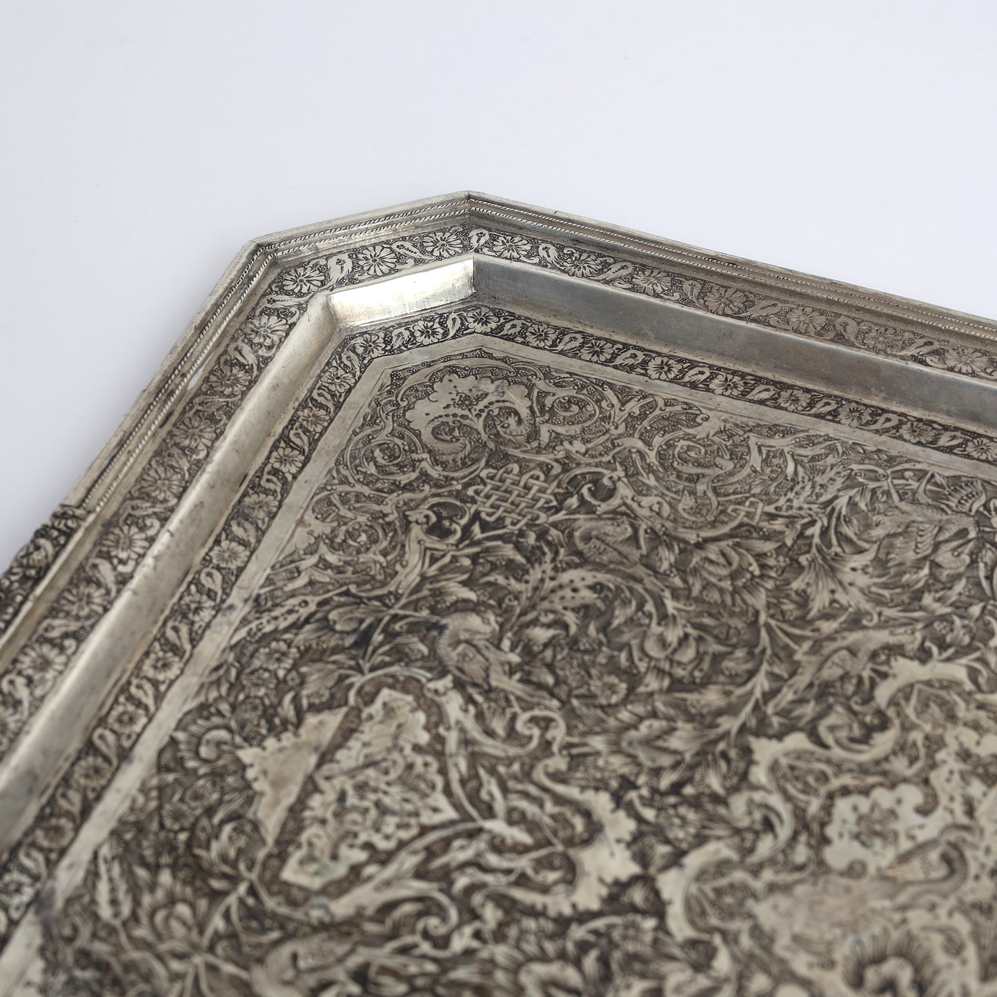Handcrafted Persian Silver Tray – Signed with Hebrew Inscription