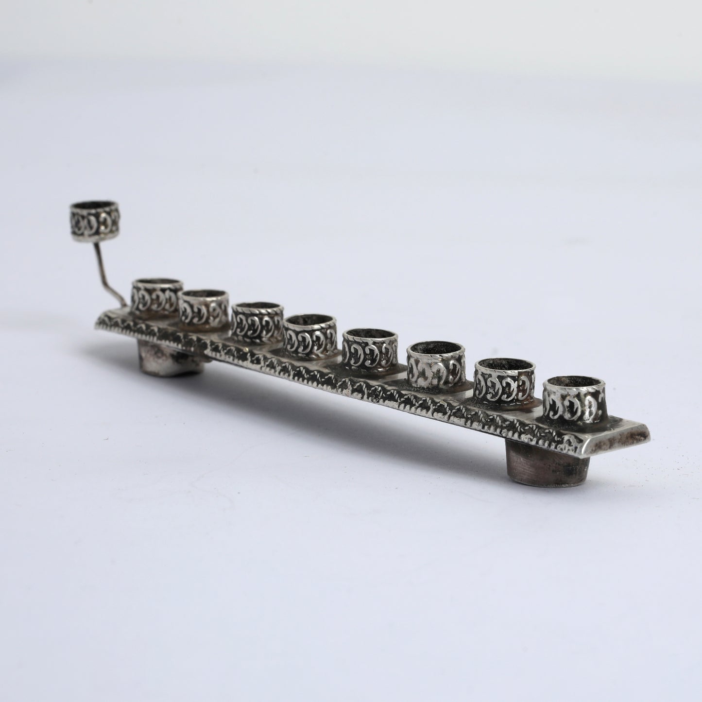 Bezalel Silver Modular Hanukkah Menorah Convertible to Shabbat Candlesticks, 1940s