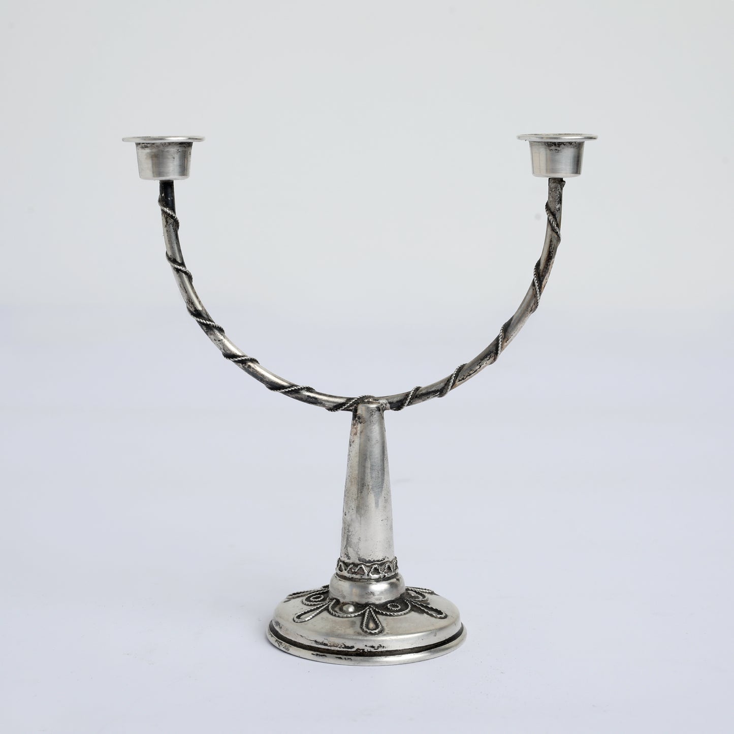 Bezalel Silver Modular Hanukkah Menorah Convertible to Shabbat Candlesticks, 1940s