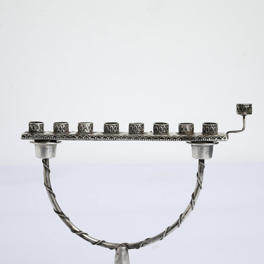 Bezalel Silver Modular Hanukkah Menorah Convertible to Shabbat Candlesticks, 1940s