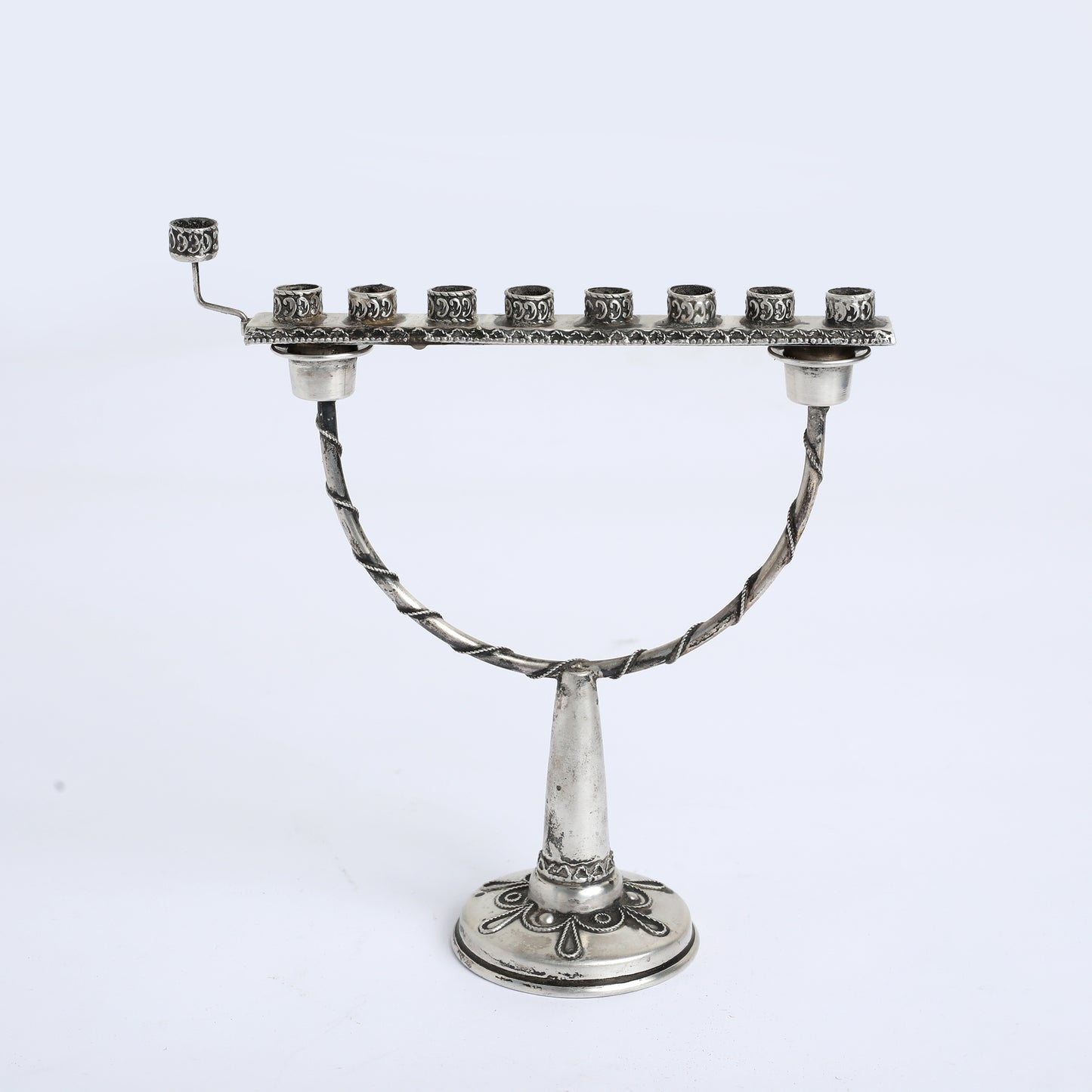 Bezalel Silver Modular Hanukkah Menorah Convertible to Shabbat Candlesticks, 1940s