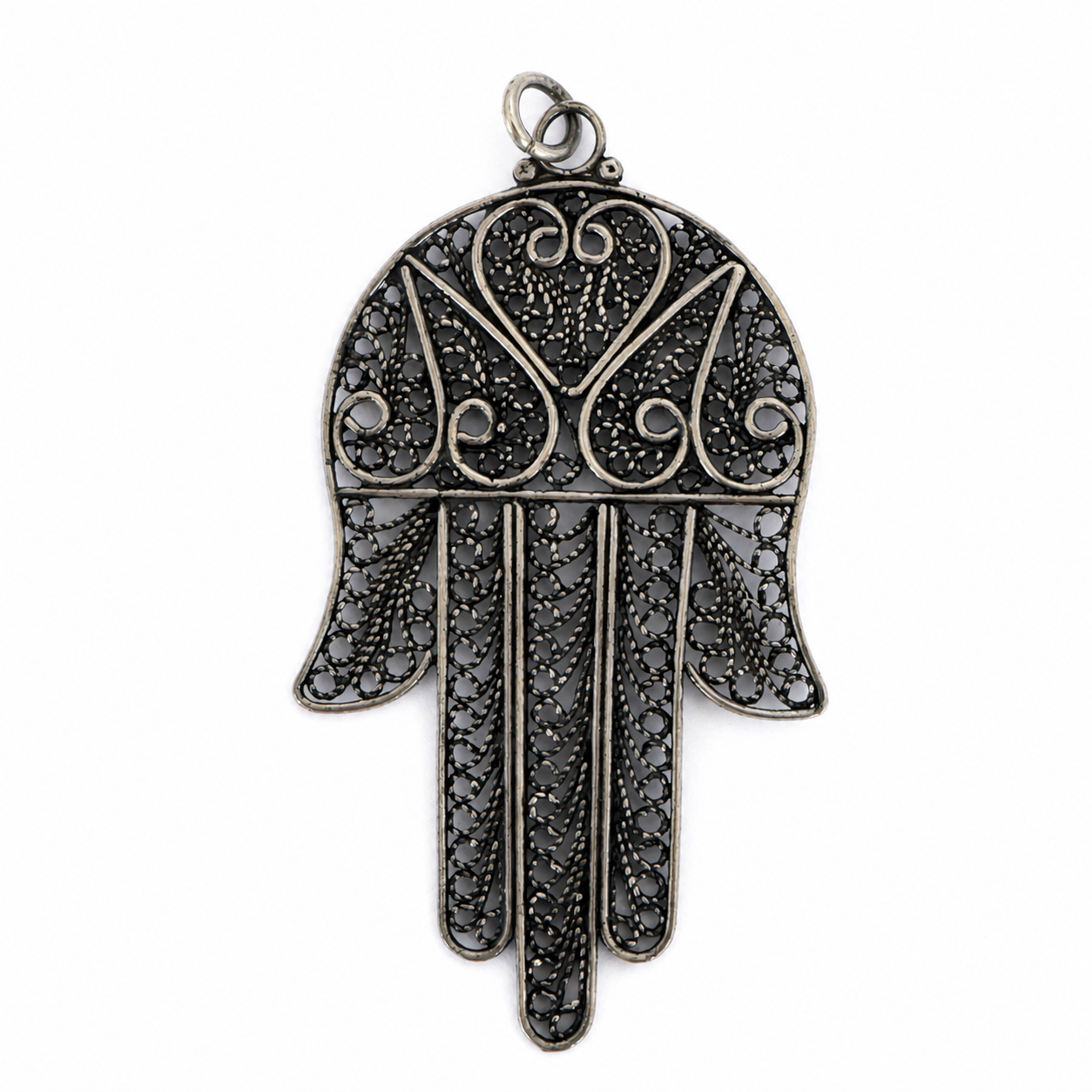 Vintage Israeli Sterling Silver Filigree Hamsa Pendant