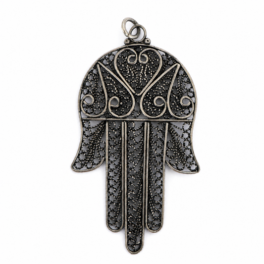 Vintage Israeli Sterling Silver Filigree Hamsa Pendant
