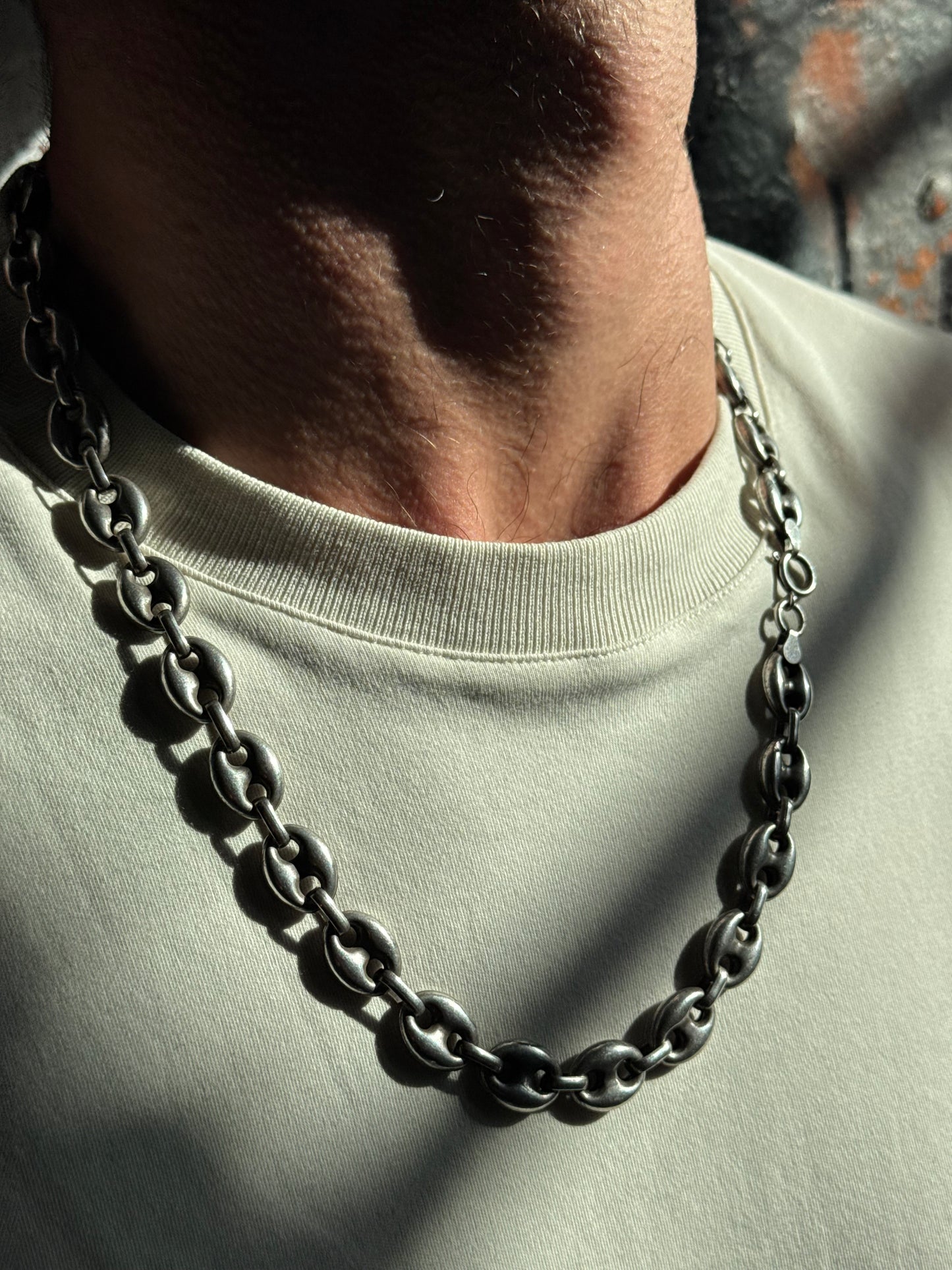 Vintage Puffed Mariner Link Silver Necklace