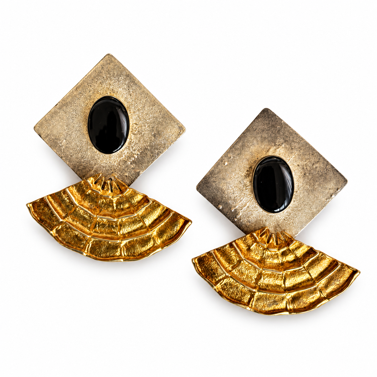 Sculptural Clip-On Earrings by Avi Soffer | Sterling Silver & Black Onyx